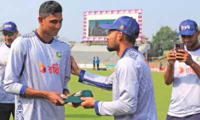 Nahid Rana takes debut cap from Nazmul Hossain Shanto