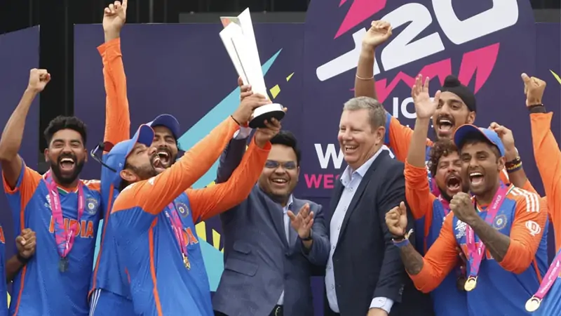 Rohit Sharma lifts the World Cup trophy