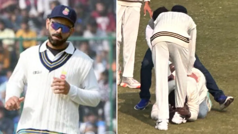 Audience enter into field and touch Virat Kohli's feet