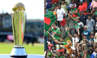 Champions trophy and stadium crowd