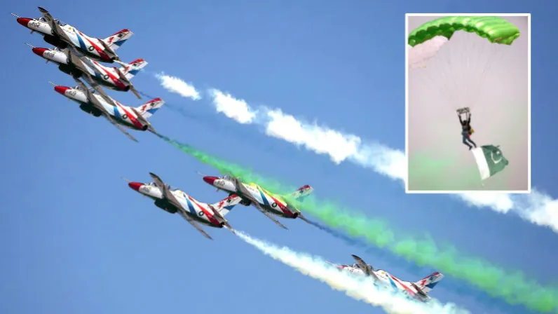 Pakistani jets perform aerobatic manoeuvres during the Pakistan Day military parade in Islamabad. ─AFP