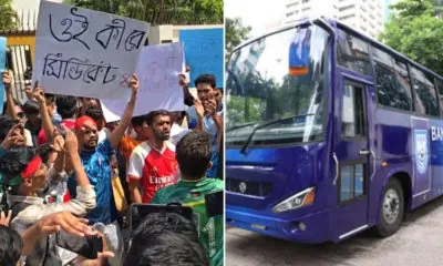 Protesters warning to not leave the team bus