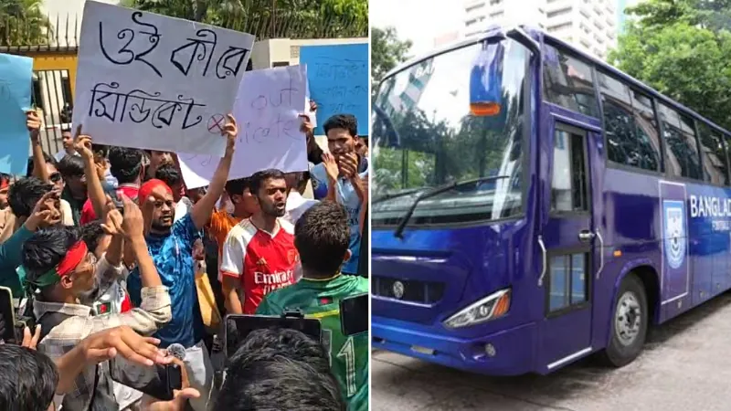 Protesters warning to not leave the team bus